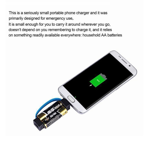 Nödladdare för telefon, drivs av 2 st AA-batterier, SVART black