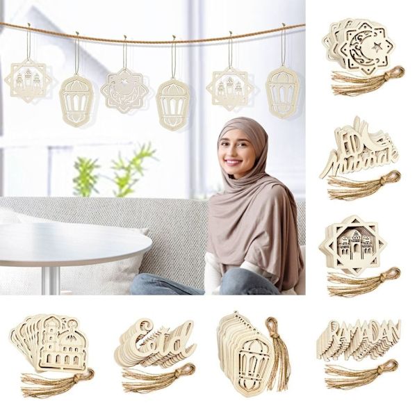 10 stk Eid al-Fitr Trepynt Hengepynt Måne Stjerne Treplakett F F