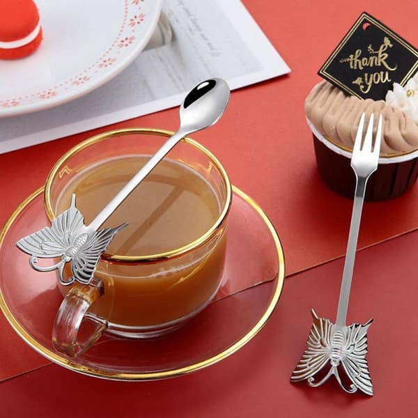 Dessert Kaffe Omrörare Teskedar SVART GAFFEL GAFFEL Black Fork-Fork