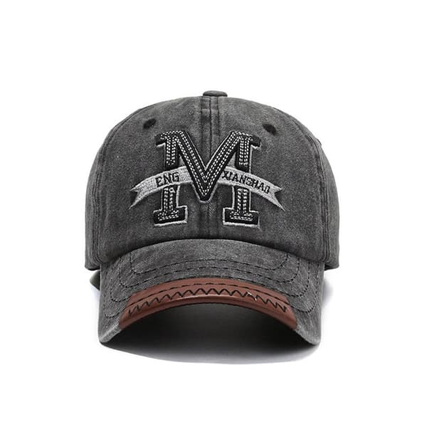 M Broderi Baseballcapser Slitte Falmede Hatter GRÅ grey