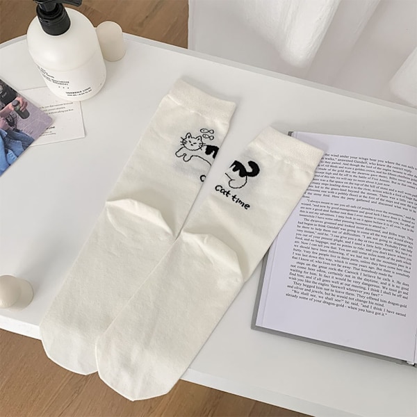 Asymmetriska Graffiti Strumpor Tunna Damstrumpor VIT White