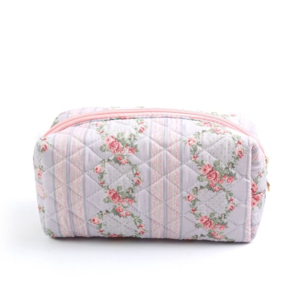 Blomstret puffet quiltet makeuptaske Stor rejsekosmetiktaske 2 2 2