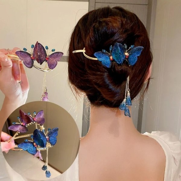 Butterfly Fringe Hair Clip Hiusneula SININEN blue