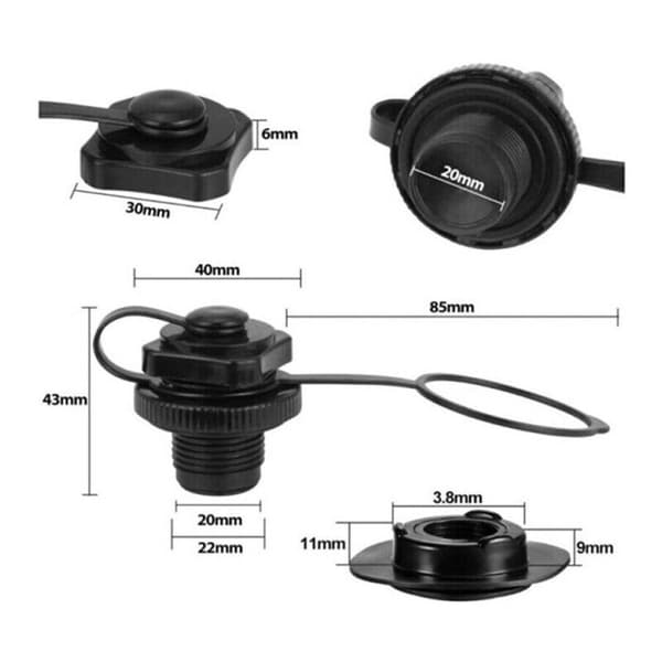 2 stk. oppustelig båd spiral luftpropper luftmadras luftventil SORT black