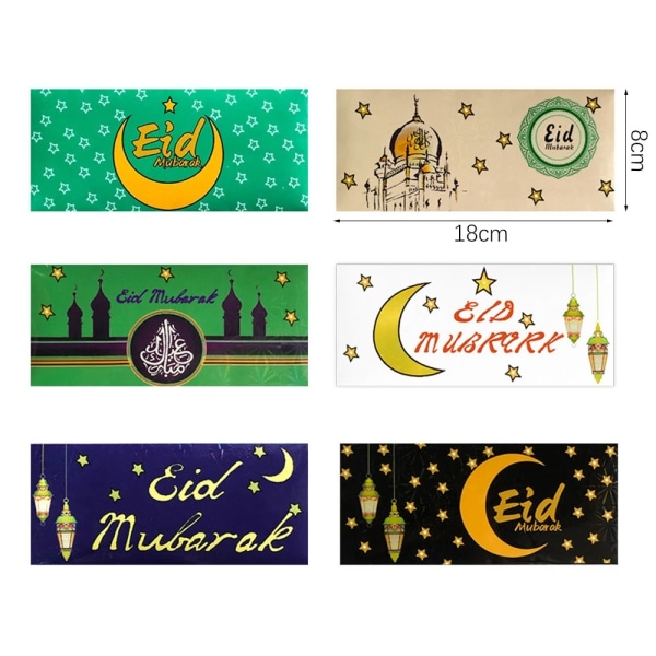 6 kpl Eid Mubarak Envelope Muslim Islamic Pocket MIX F MIX F Mix F