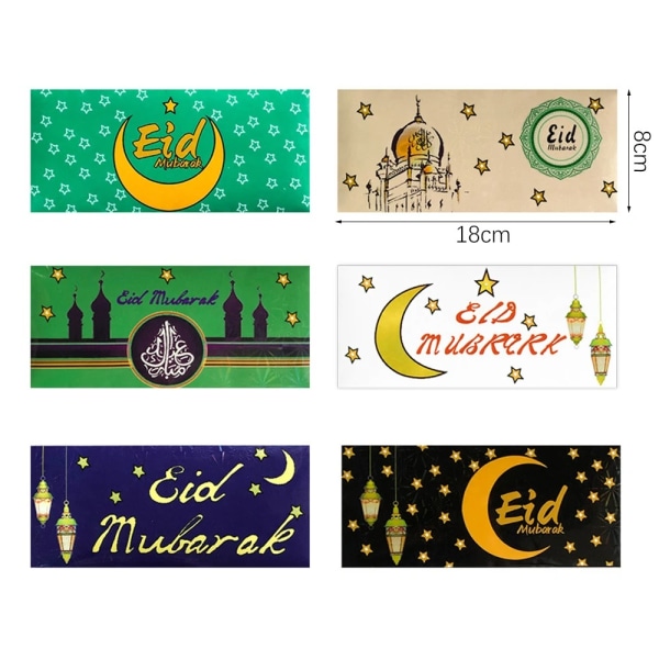 6 stk Eid Mubarak kuvert muslimsk islamisk lomme MIX C MIX C Mix C