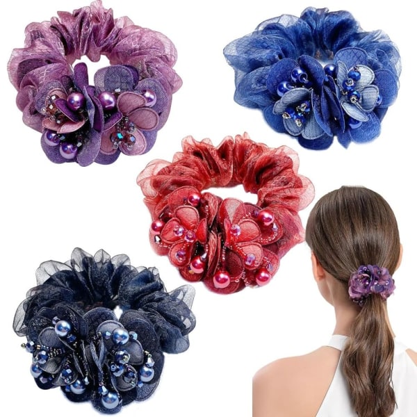 Flower Hair Scrunchies Elastiska hårband LILA Purple