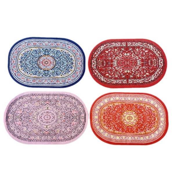 Nukkekotimatto miniatyyri kudontamatto TUMMIN SININEN PYÖREÄ dark blue round-round