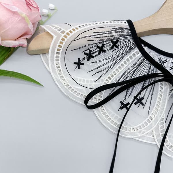 Broderte hule blomsterkrage for kvinner, blondekragebunn