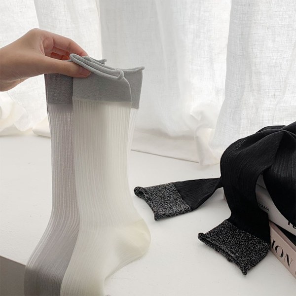 Silvertråd Lolitastrumpor Tunna Damstrumpor VIT White