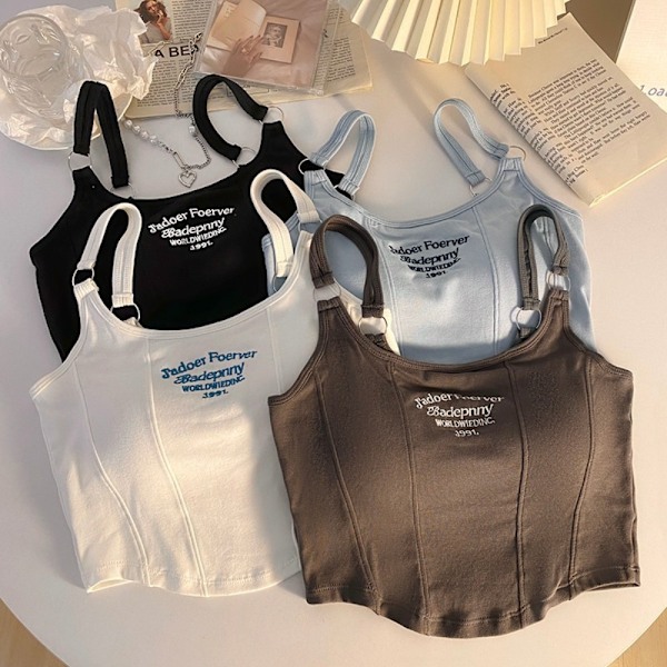 Letter Printing Crop Tops Dame Sommer Toppe SORT black