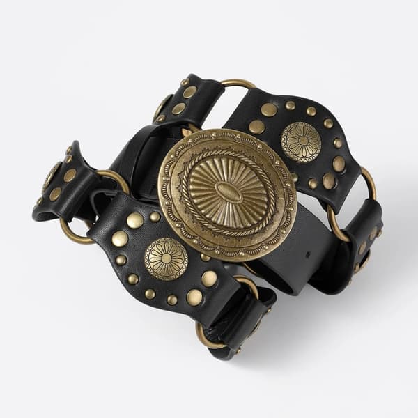 Taljebælte i retrostil med hul ring, mode, SORT Black