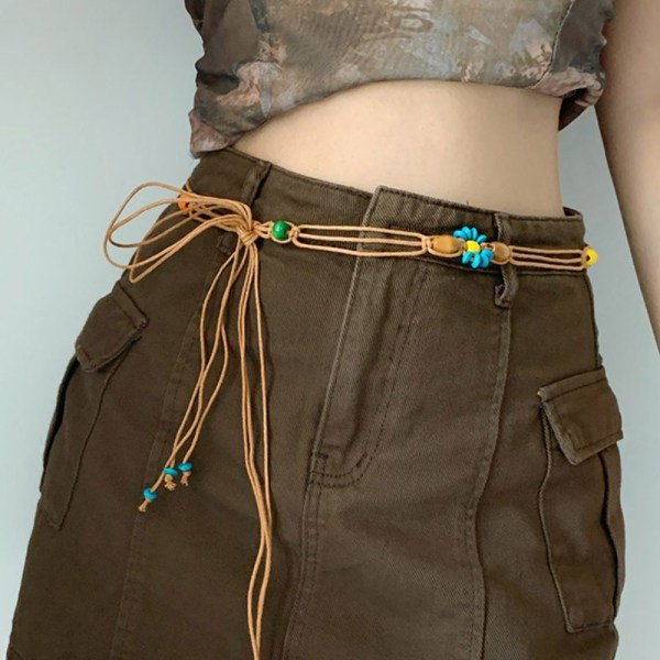 Retro midjekedja Mångsidigt vävt bälte BRUNT Brown