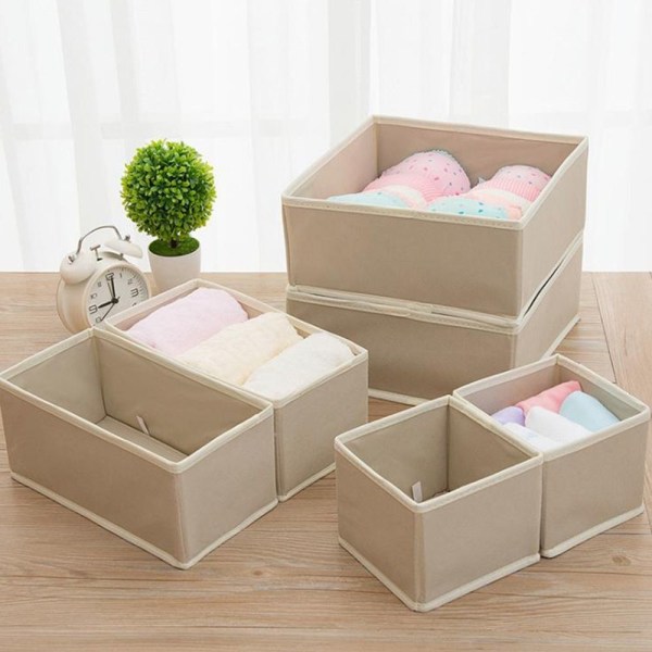 6st/ Set Tyg Förvaringslåda Kläder Organisation Låda BEIGE beige