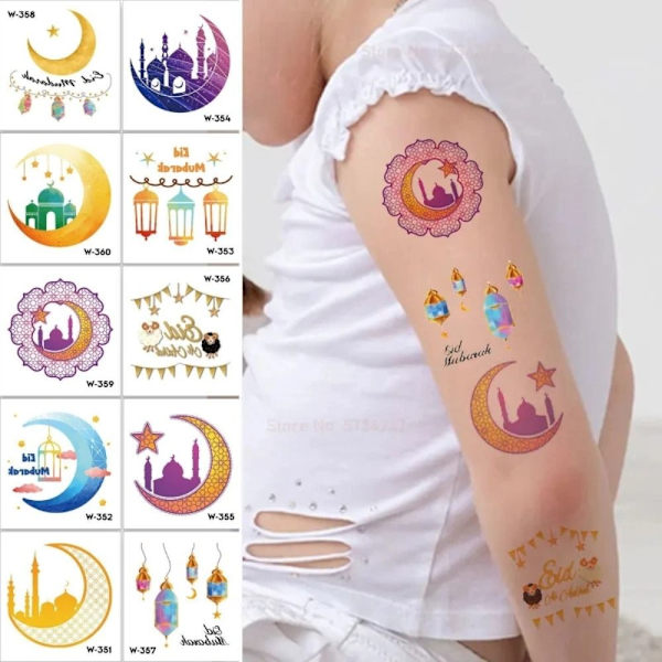 Eid Mubarak -tilapäiset tatuointitarrat Ramadan Kareem -koristeluun