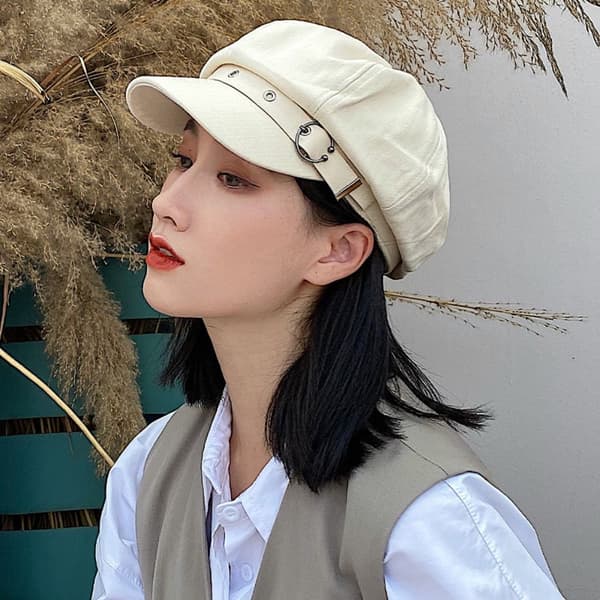 Dame Beret Lue Plissert Åttekantet Hatt HVIT white