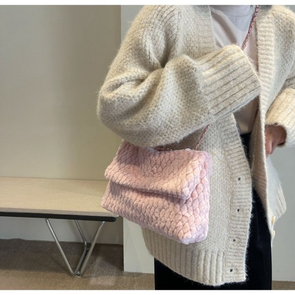 Axelväska i plyschkedja med stor kapacitet tygväskor LJUSROSA Light Pink