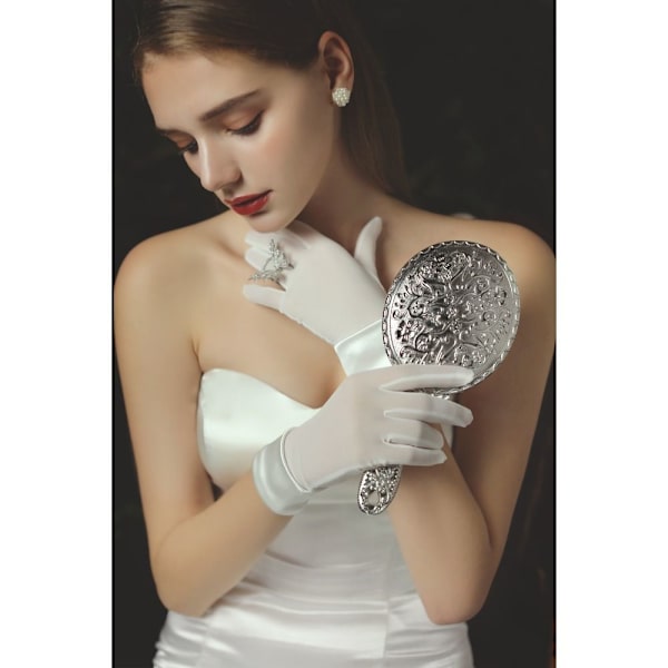 Kvinders korte satinhandsker Brude Brudepige Fingerhandsker HVID White