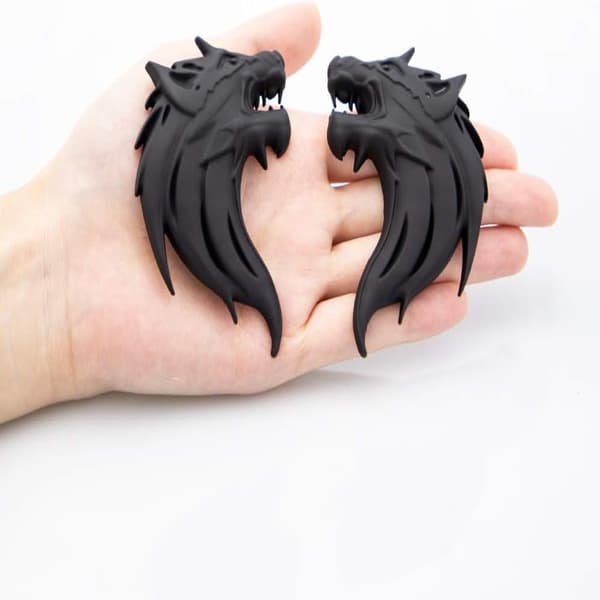 2 st 3D Varg Huvud Metall Emblem 3D Emblem Biltillbehör