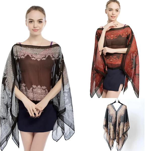 Beach Shawl Chiffon Bluse SORT&RØD Black&Red