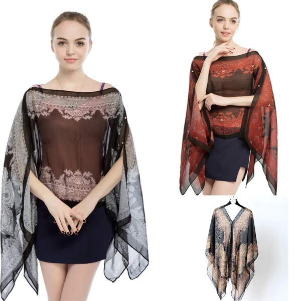 Beach Shawl Chiffon Bluse SVART Black