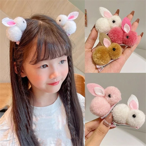 Hair Ball Rabbit Hair Clip 3D Pehmo Bunny Hair Clip PINK pink