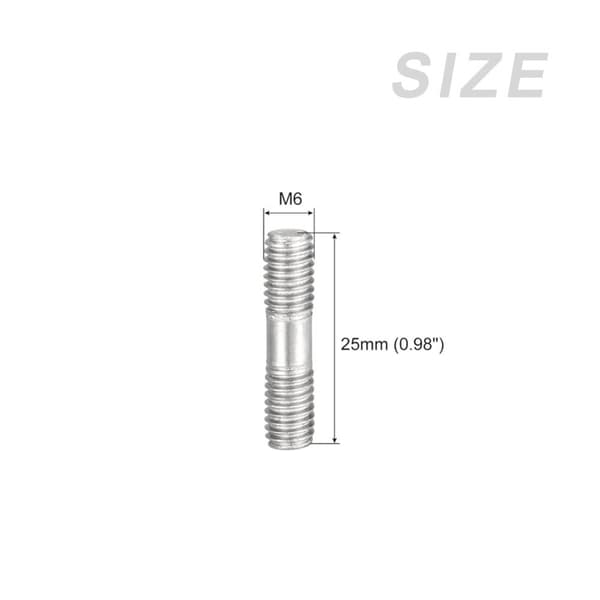 20 stk. dobbelt endetråd Stud Dual Threaded Rod Bolts M6x25mm