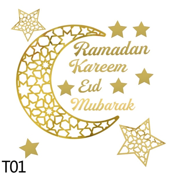 Ramadan Kareem Mirror Wall Stickers Moon Star DIY Eid Mubarak Gold