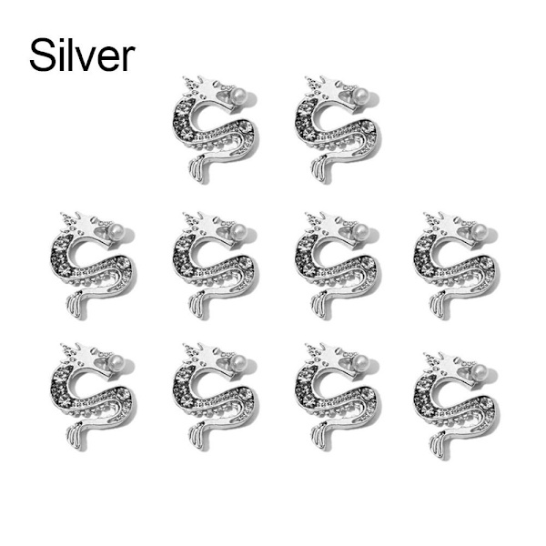 10 stk. Neglepynt Drage Neglekunst SØLV Silver