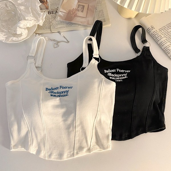 Letter Printing Crop Tops Dame Sommer Toppe SORT black
