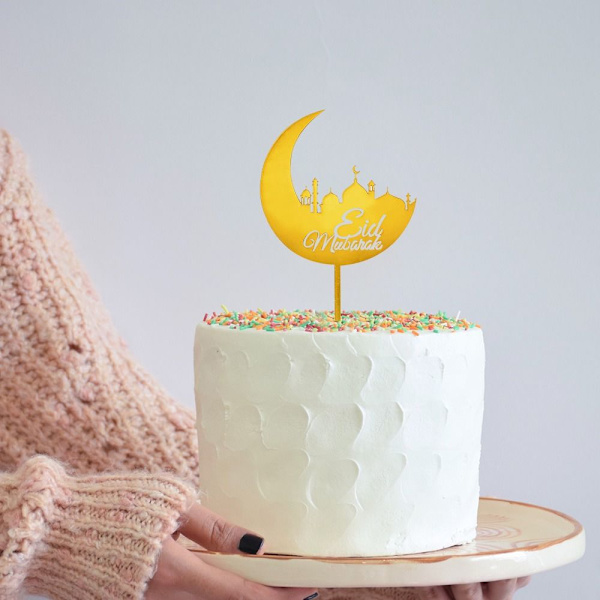 5 stk Eid Kake Topper Slott Måne Cup Cake Topper GULL