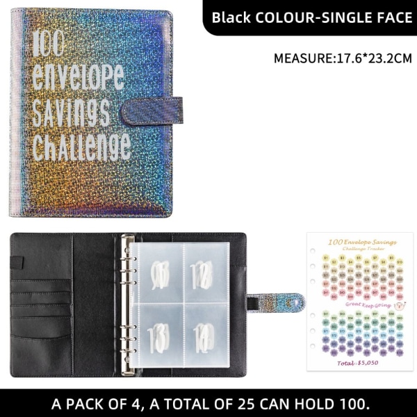 100 Kuvert Utmaning Pärm Kuvert Besparingsutmaningar black style2-style2