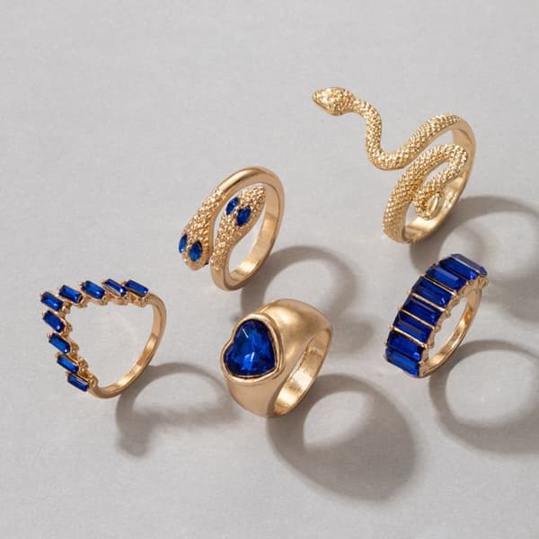 5 st Ringset med imiterade ädelstenar BLÅ blue
