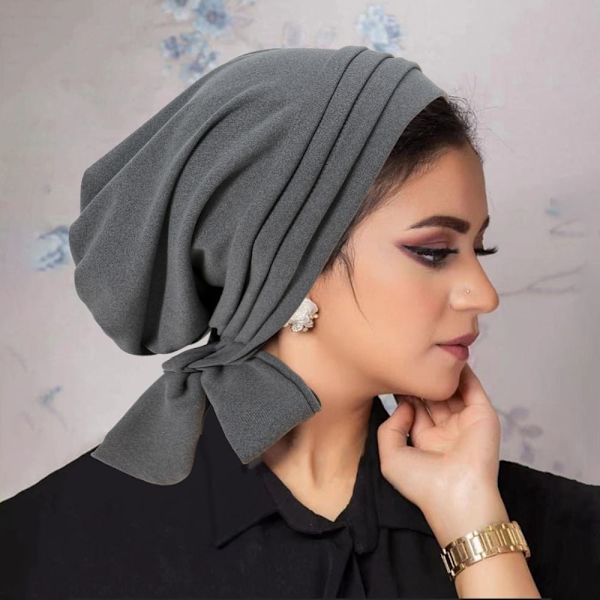 Muslimske Kvinder Hijab Motorhjelm Turban Chemo Cap MØRKEGRÅ dark grey