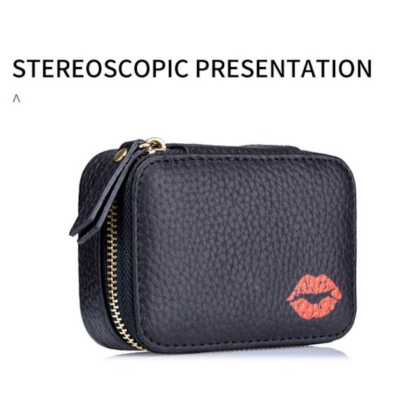 Læder kosmetiktaske Spejl Makeup Pouch SORT black