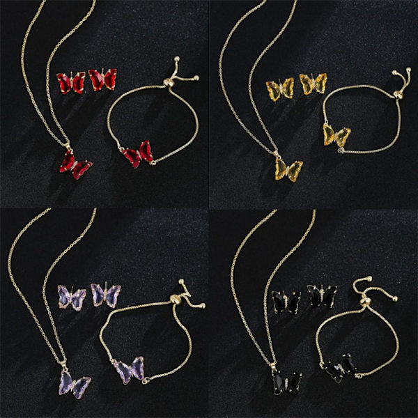 Fjärilsarmband Halsband Fjärilshalsband Set RÖD red