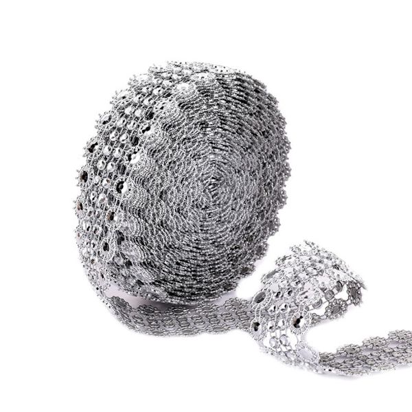 5 Yards Crystal Ribbon Rhinestone Chain SILVER Silver