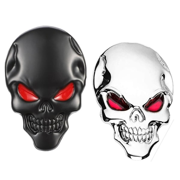 2 stk Skeleton Skull Logo Emblem Badge 3D Skull Heads Bildekaler