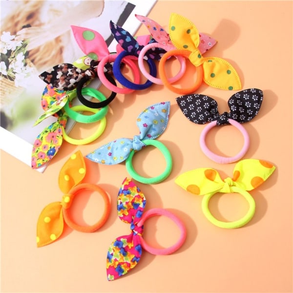 1/10 STK Elastiske hårbånd Bunny Ears Hårreb 10 STK-FARVE 10Pcs-Color Random