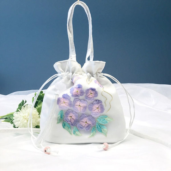 Brodert blomsterpose med snøre Oppbevaringspose for godteri 1 1 1