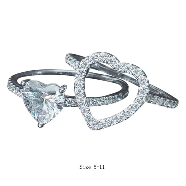 Hjärta Full Diamond Ring Set Stapelbar Ring STORLEK 7 STORLEK 7 size 7