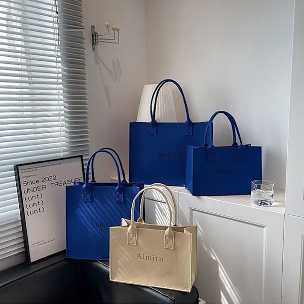1 Stk Filt skulderveske Messenger Bag BLÅ MIDDELS BLÅ MIDDEL blue medium