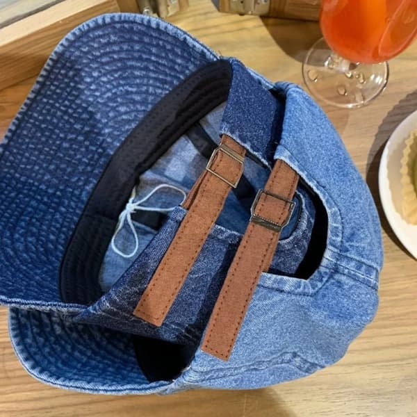 Rosettbroderad Solkeps Jeansfiskarhatt BLÅ blue