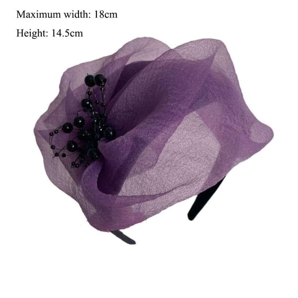 Hårbøjle med perler, net, garn, halv hat, SORT black