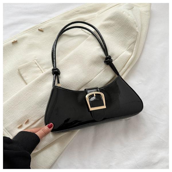 PU læder taske Retro sten mønster taske SORT Black