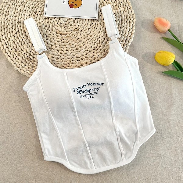 Bokstavstryck Crop Tops Dam Sommar Toppar VIT white