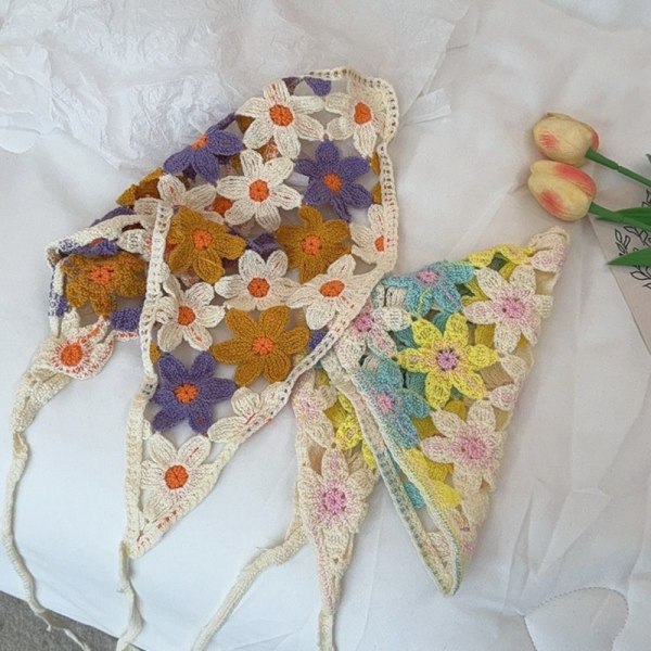 Strikkede blomsterhodebånd Heklet trekantet hodeskjerf 1 1 1