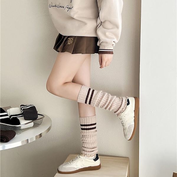 1 Par Lange Strikkestrømpe Crew Sokker BEIGE Beige