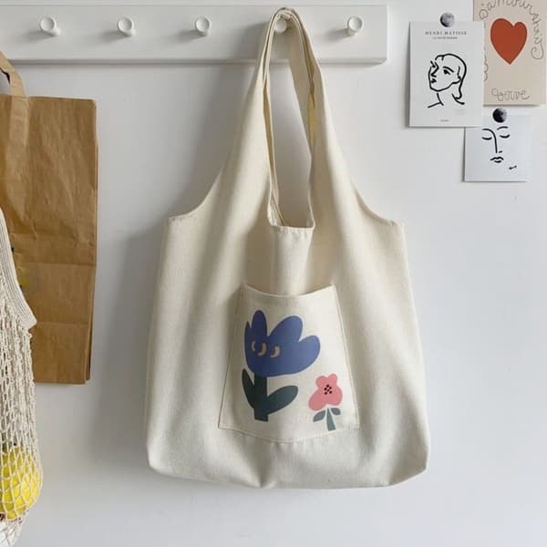 Canvas Tote Taske Sødt Print Skuldertaske E E E