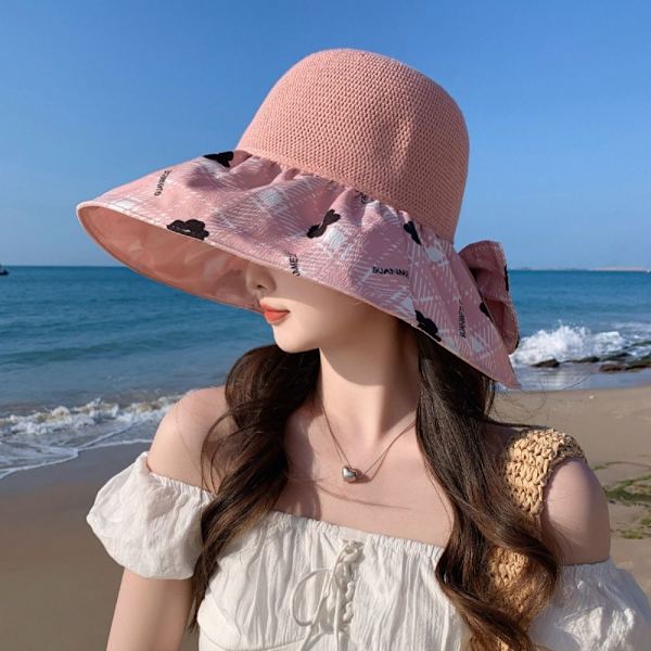 Foldbar solskærm Hat Print Sløjfe Fisherman Hat PINK pink